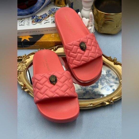 🆕 KURT GEIGER LONDON 🧿 NWOT Meena Eagle Quilted Slide, Salmon - Sz 39 US8.5 - Picture 8 of 15